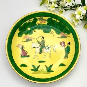 Vtg Japanese Bowl 1970s Andrea Hand Painted Porcelain Yellow With Figural Scene